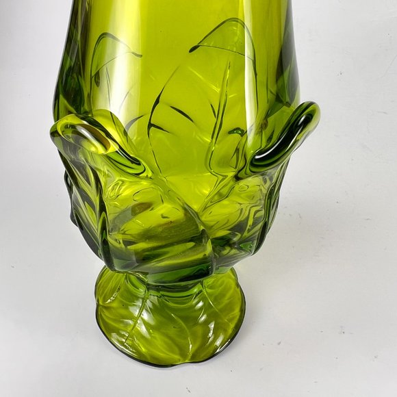 Vintage Viking Swung Glass Vase Avocado Green Epic Leaf Retro 7608 - Picture 6 of 16